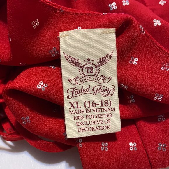 Faded Glory Blouse Womens XL 16-18 Red Peasant Silver Accents Tassels Boho - Picture 4 of 9